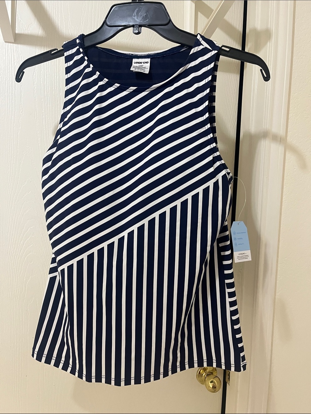 Lands' End Navy and White Striped Sleeveless Tank